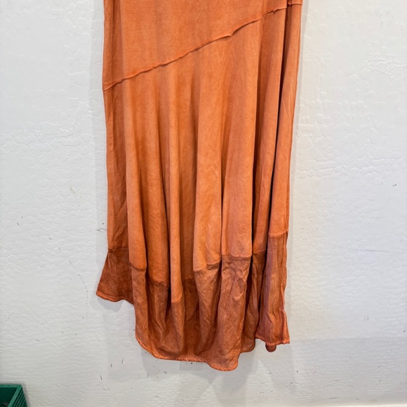 Luukaa Orange Midi Dress Womens 16 Black Details Asymmetrical Hem Lagenlook - Picture 9 of 10